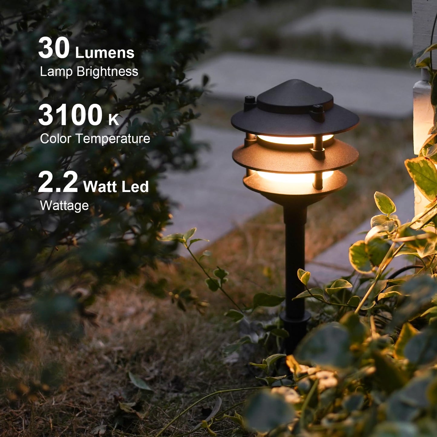 GOODSMANN Landscape Lighting 4PK Pathway Lights Low Voltage 2.2 Watt LED 12V AC Landscape Lights 30 Lumen Warm White with Cable Connectors Metal