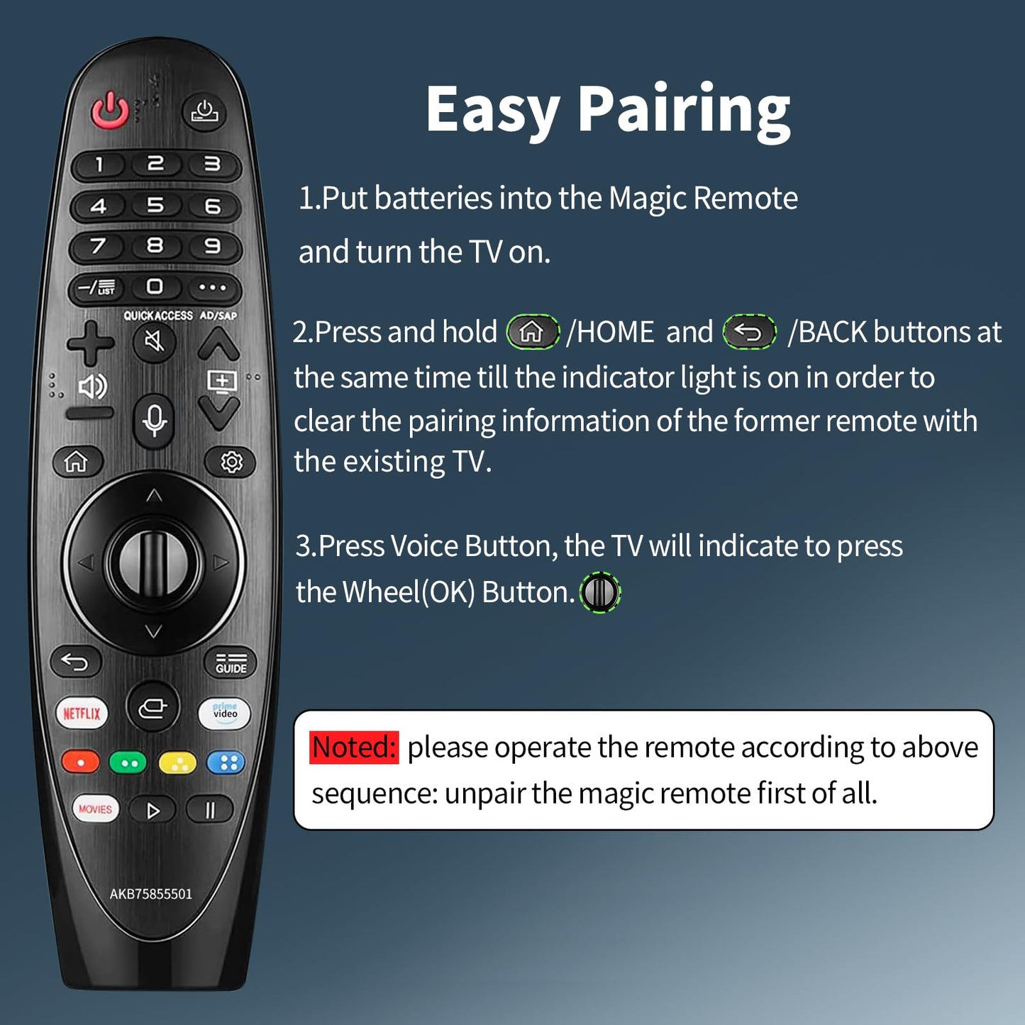 TVSEN AN-MR20GA for LG Smart TV Magic Remote Replacement, with Voice Recognition and Pointer Function, Universal LG Remote for LG UHD OLED QNED
