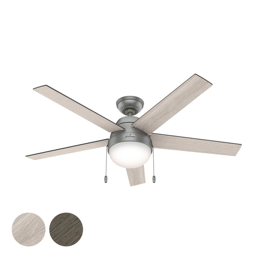 Hunter Fan 52 in Contemporary Matte Silver Ceiling Fan with Light and Pull Chain (Renewed)