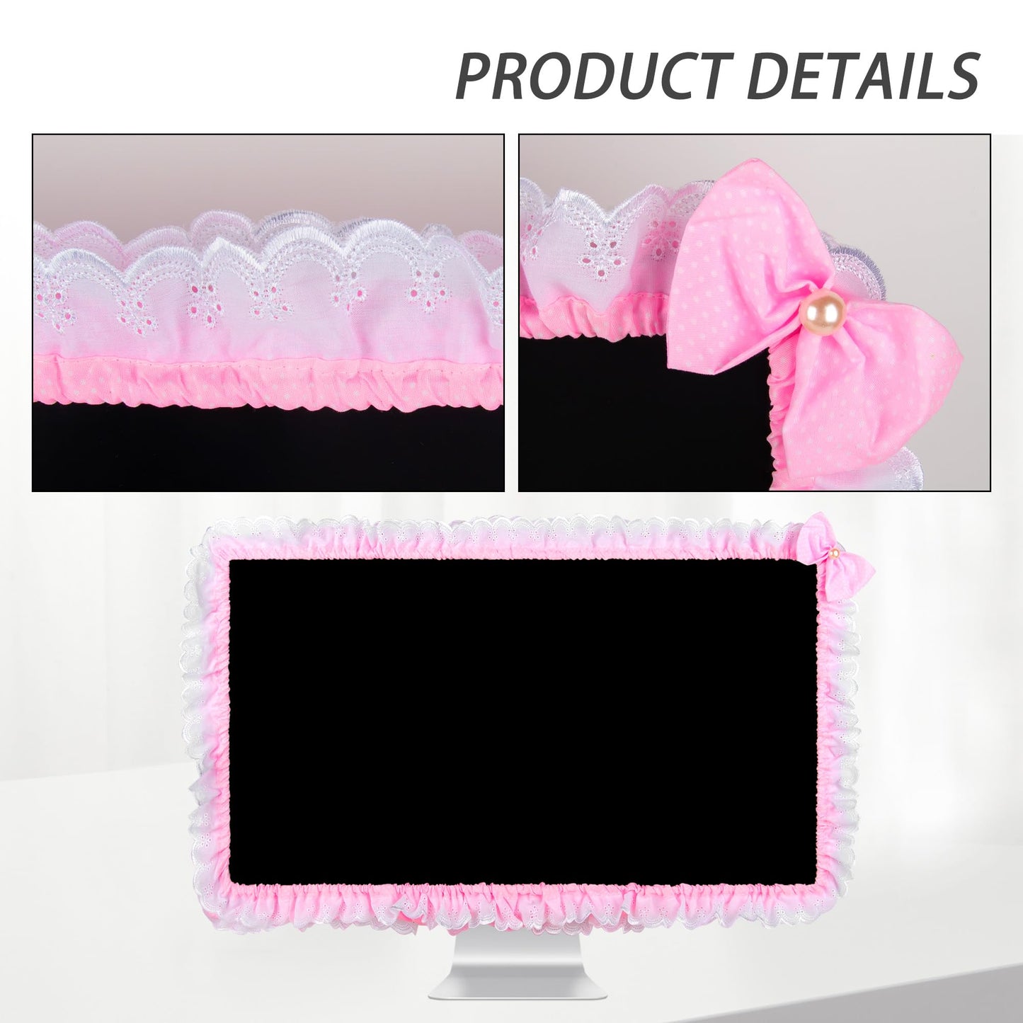 Kingshion 32"-38" Lovely Cute Computer Monitor Cover with Lovely Cute Elastic Pen Pocket Bow-knot TV LCD Screen Monitor Decoration Dust Cover