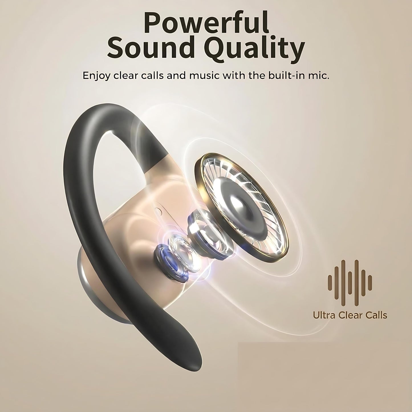 Open Ear Headphones Air Conduction Wireless Earbuds with Mic 42H Playtime Clear Call LED Digital Display Over Earphones Lightweight Waterproof Secure
