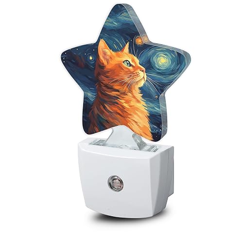 Losthll Starry Sky Cat Night Lights Plug in Wall Lamp Smart Dusk to Dawn Sensor for Home Decorative,Kids Room Bedroom Bathroom Kitchen Hallway Gifts