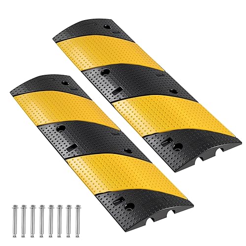 VEVOR 40 in Rubber Speed Bump, 2 Pack, 2 Channel Heavy Duty Traffic Speed Hump, 22000 lbs/Axle Load Capacity, Cable Protector Ramp with Expansion