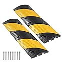 VEVOR 40 in Rubber Speed Bump, 2 Pack, 2 Channel Heavy Duty Traffic Speed Hump, 22000 lbs/Axle Load Capacity, Cable Protector Ramp with Expansion