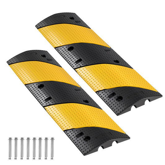 VEVOR 40 in Rubber Speed Bump, 2 Pack, 2 Channel Heavy Duty Traffic Speed Hump, 22000 lbs/Axle Load Capacity, Cable Protector Ramp with Expansion