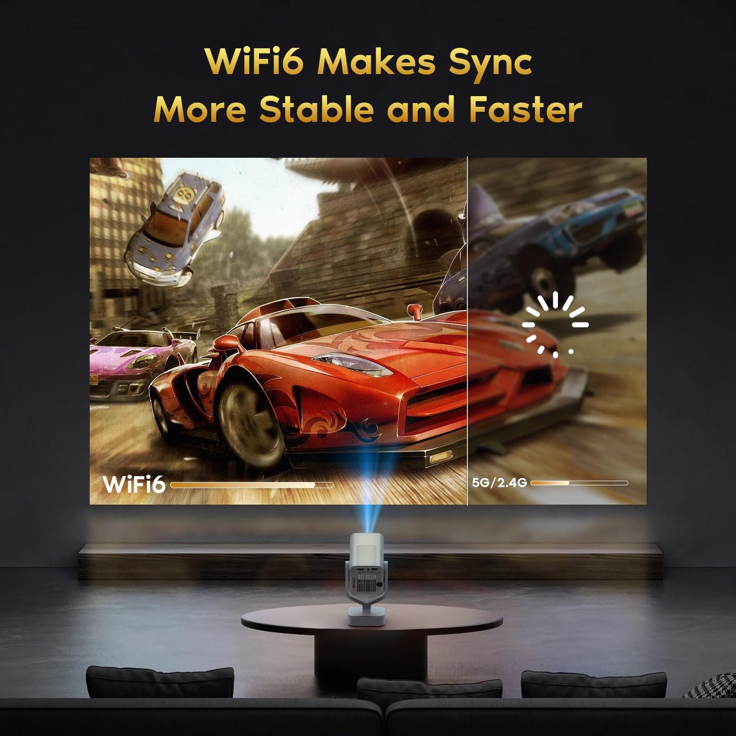 Mini Portable Projector with WiFi 6 and Bluetooth 5.2, 1080P 4K Support, 200 ANSI Lumens, Electric Focus &Auto Keystone 270° Rotatable Movie Wireless
