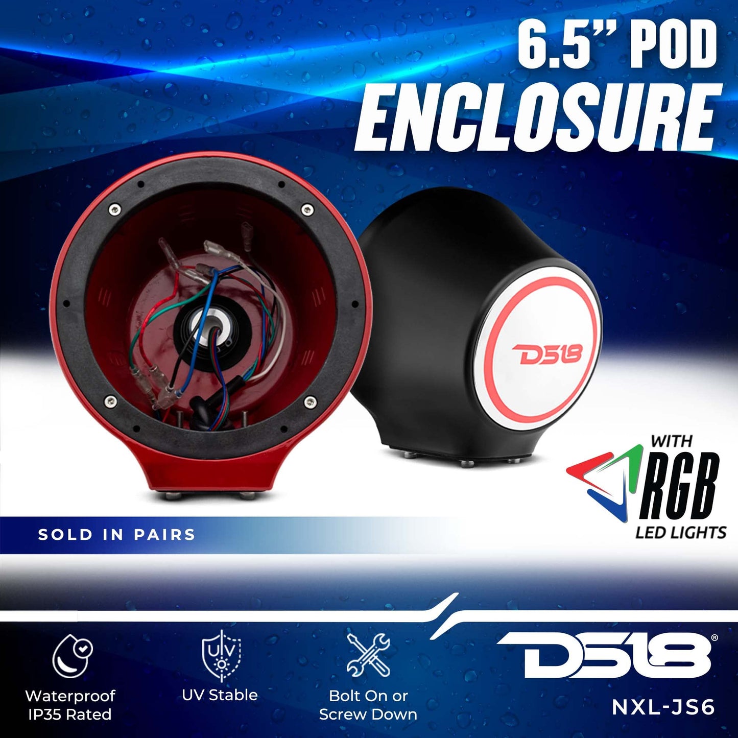 DS18 NXL-JS6/WH White Flat Mount Speaker POD Universal Enclosure 6.5" - for All Elements Jet SKI, Marine, Jeep & UTV/ATV - Pair (NO Speaker)