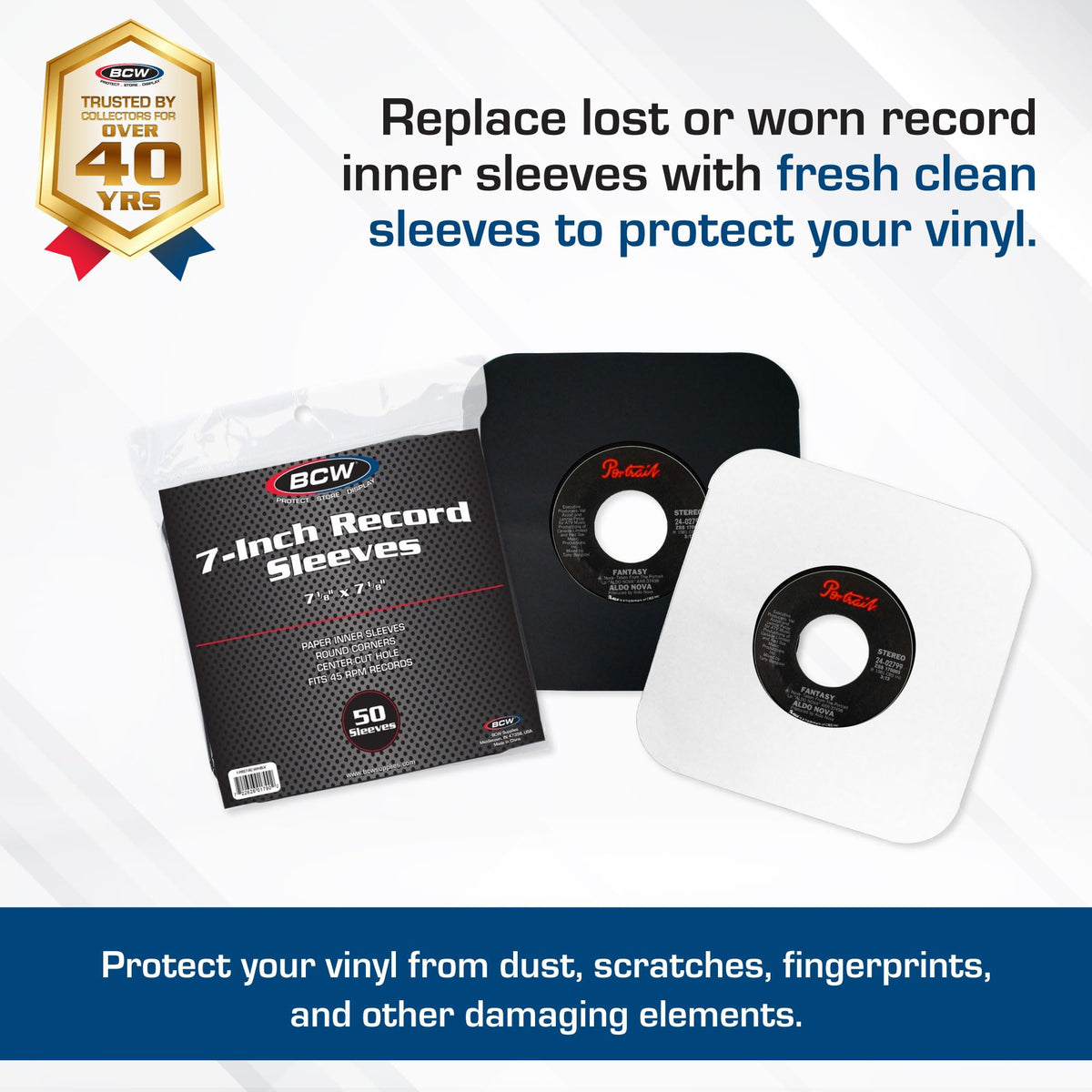 BCW 7 Inch Vinyl Record Paper Inner Sleeves - Round Corners - White | Pack of 50 | Protective LP Album Sleeves for Vinyl Storage and Preservation |
