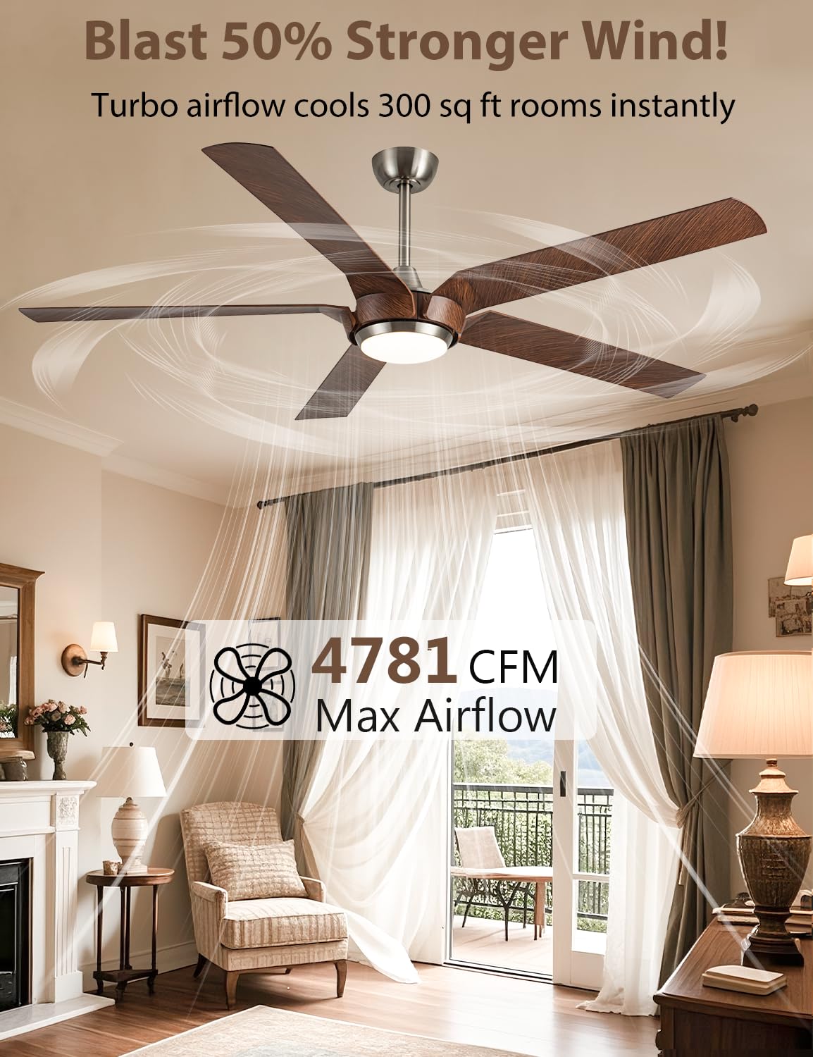 Vaczon 65" Gold Ceiling Fan with Light & Remote - Farmhouse Ceiling Fan with for Bedroom,High Airflow Quiet DC Motor 6-Speed Reversible Indoor/Outdoor
