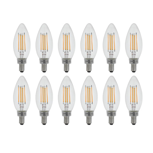 Sunlite LED Filament B11 Torpedo Tip Chandelier Light Bulb, 5 Watts (60 W Equivalent), 600 Lumens, 90CRI, Candelabra E12 Base, Dimmable, UL Listed