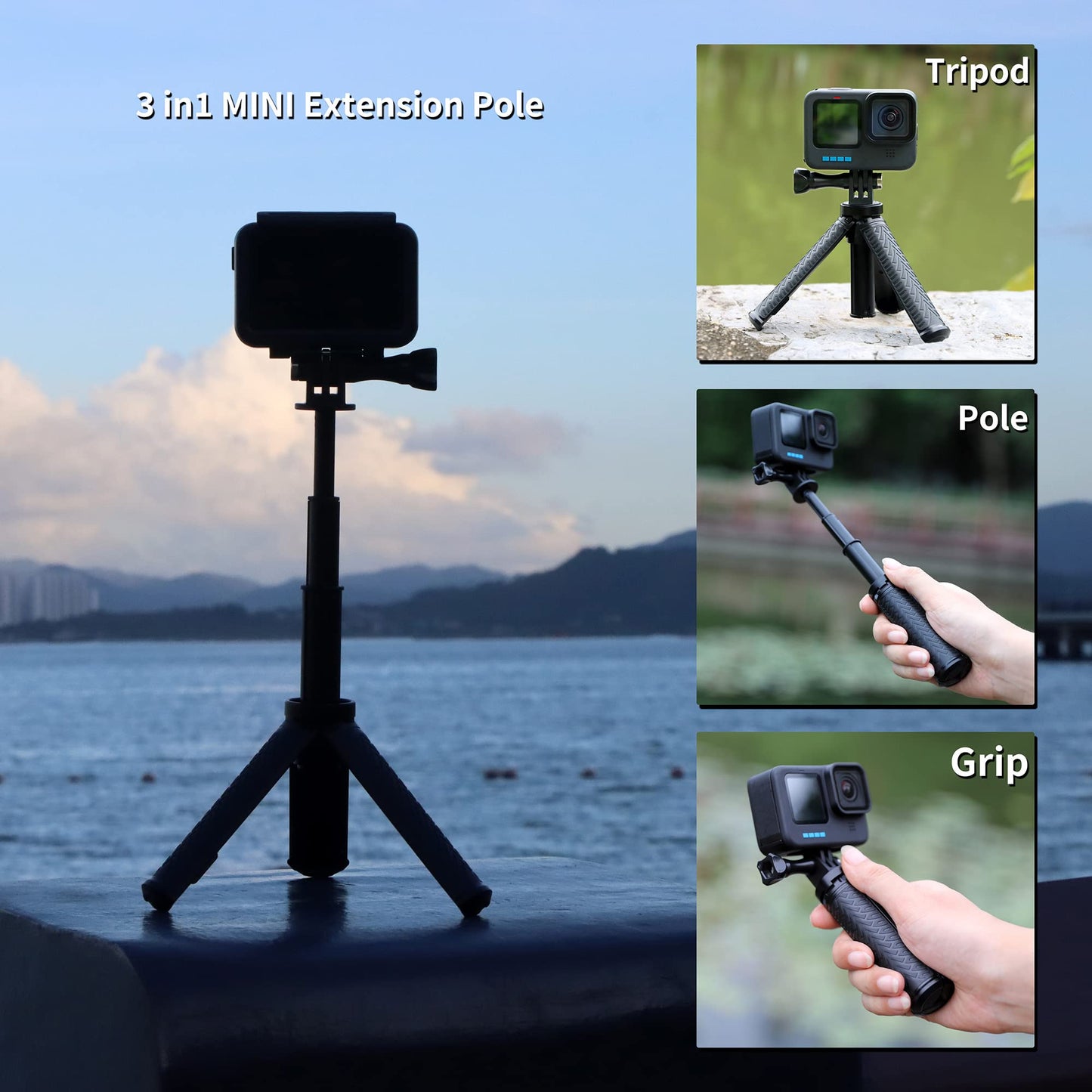 SOONSUN Mini Extendable Selfie Stick for GoPro, Portable Handheld Selfie Stick Tripod Stand for GoPro Hero 13/12/11/10 /9/8/7/6/5/4/3, Session