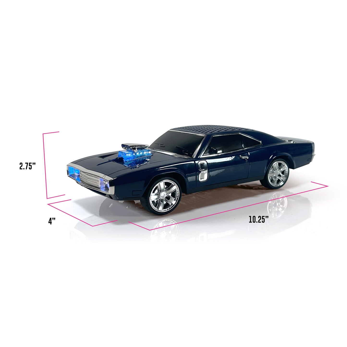 QFX Bluetooth 1968 Retro Muscle Car Replica Speaker, Dual 2-inch Speakers, Hands Free Link, Built-in Microphone, FM Radio and LED Party Lights, Blue