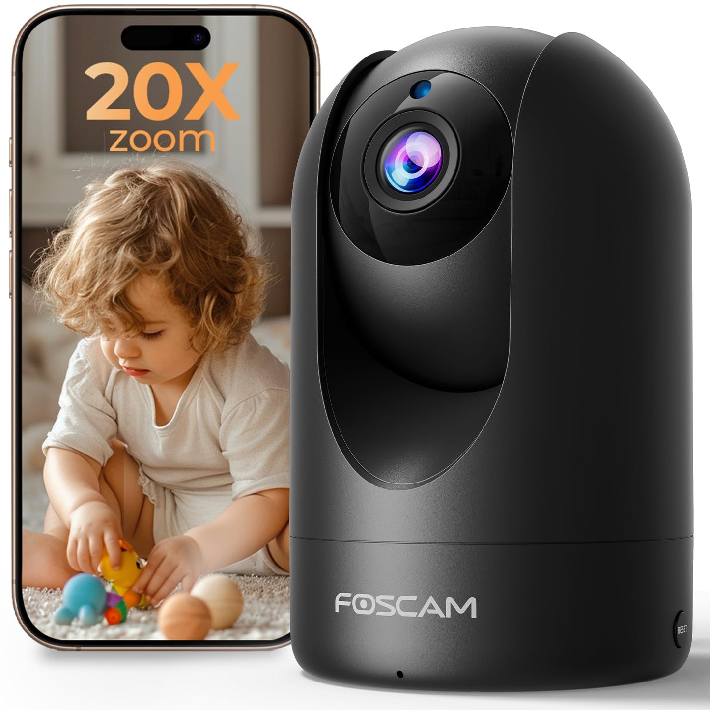 FOSCAM Home Security Camera R4S 4MP WiFi IP Camera,Wireless Baby Monitor with AI Human Detection Sound Detection 33ft Night Vision 2 Way Audio Camera