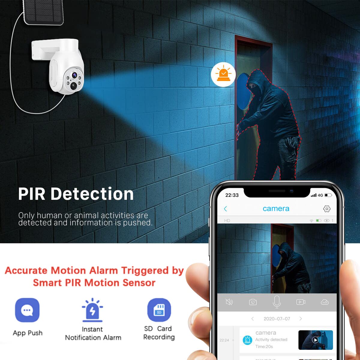 100% Wire-Free Wireless Rechargeable Battery Solar Powered Outdoor 1080P Home PTZ 2.4G WiFi Security Camera PIR Motion Recording Two-Way Audio IP65