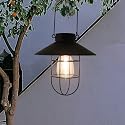 OMRAYTU Hanging Solar Lantern Outdoor, Black Metal Lanterns Warm White Solar Hanging Lights Waterproof Edison Bulb Design for Garden Yard Patio Proch
