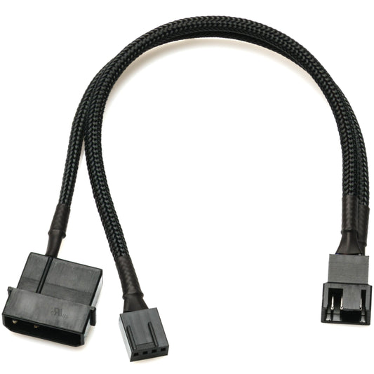 CRJ 4-Pin Molex High Power PC Fan Adapter Cable - 10-inch (25cm), Black Sleeved - High Current 12V Power Adapter from a 4-Pin Peripheral ATX Connector