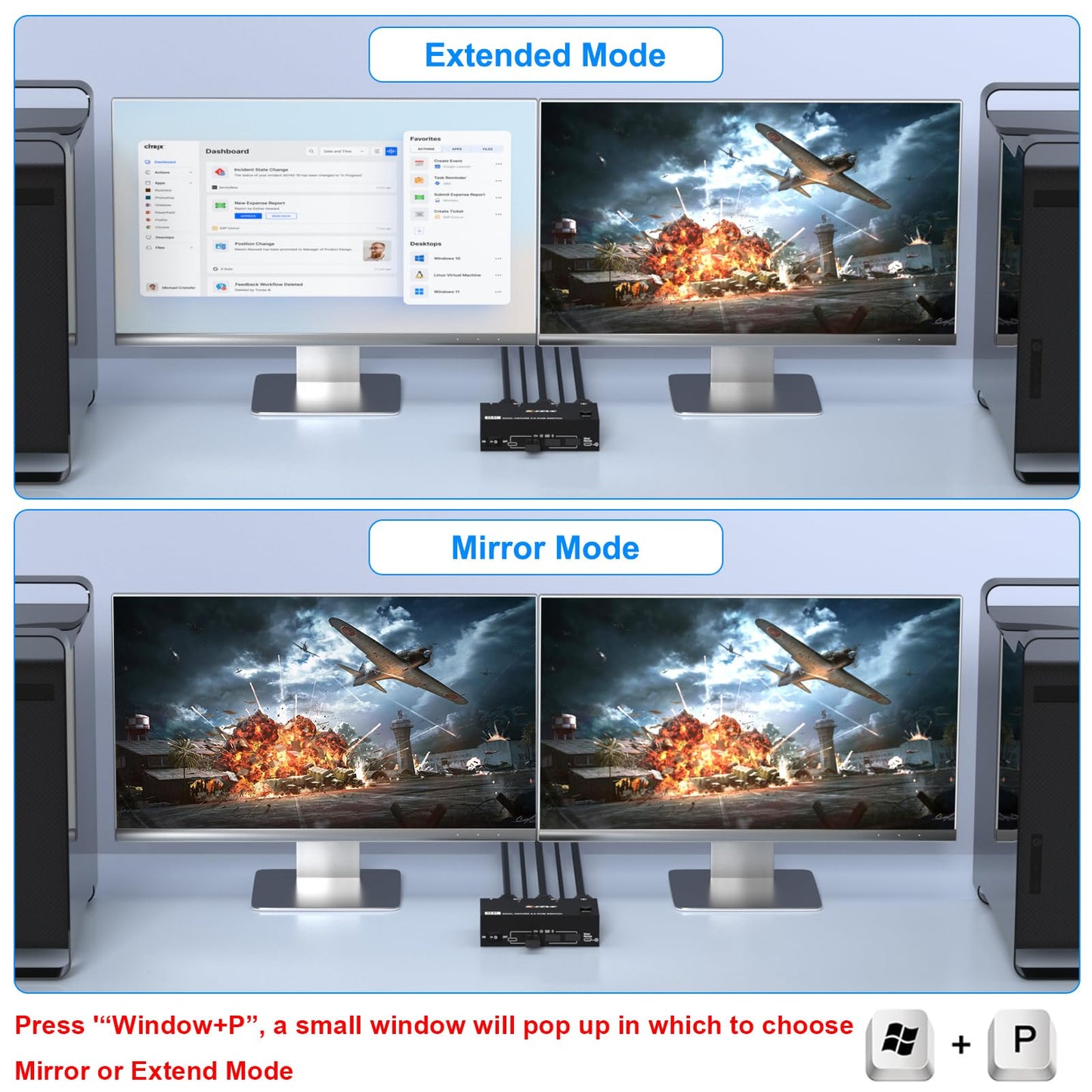 HDMI KVM Switch 2 Computers 2 Monitors, 8K@60Hz/4K@120Hz Dual Monitor KVM Switch for 2 PC Share 2 Monitors and USB3.0 Devices, with USB