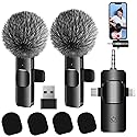 4 in 1 Wireless Lavalier Microphone for iPhone/USB C Android/Camera/Laptop PC,Mini Microphone 2.4G Ultra-Low Delay with Noise Reduction Cordless Lapel