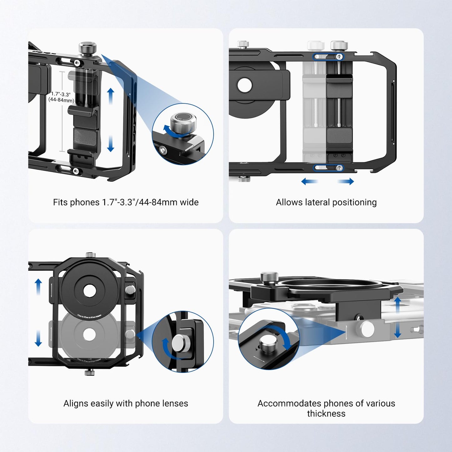 NEEWER Universal Phone Cage Video Rig Stabilizer with 17mm to 37mm & 67mm Lens Filter Adapter Ring Accessories Compatible with iPhone Android Samsung