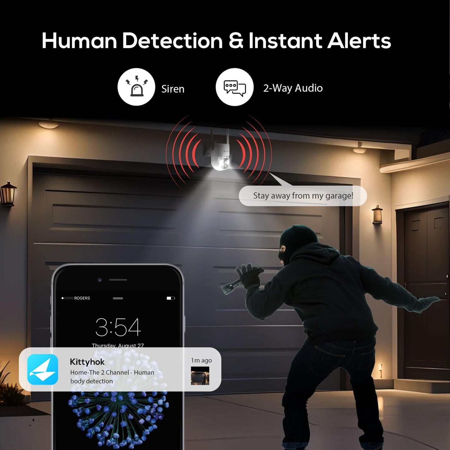 Kittyhok PT Solar Camera Security Outdoor | 2K FHD Security Camera Wireless Outdoor, Solar Battery Powered, Color Night Vision, Smart Detection, IP66