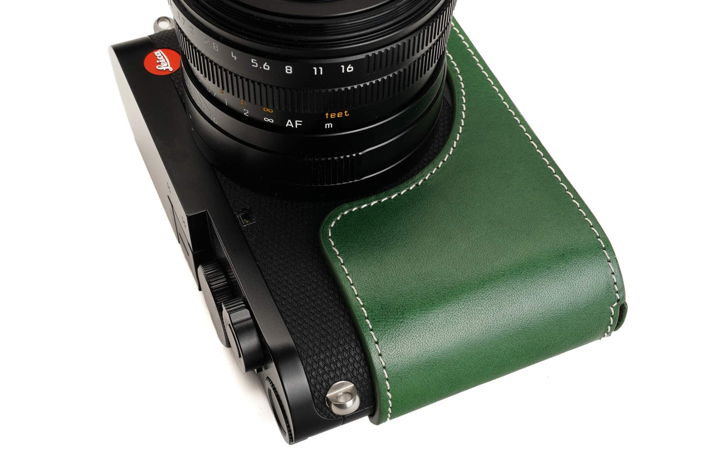 Leica Q2 Camera Case, BolinUS Handmade Genuine Real Leather Half Camera Case Bag Cover for Leica Q2 Camera Bottom Opening Version + Hand Strap (Green)