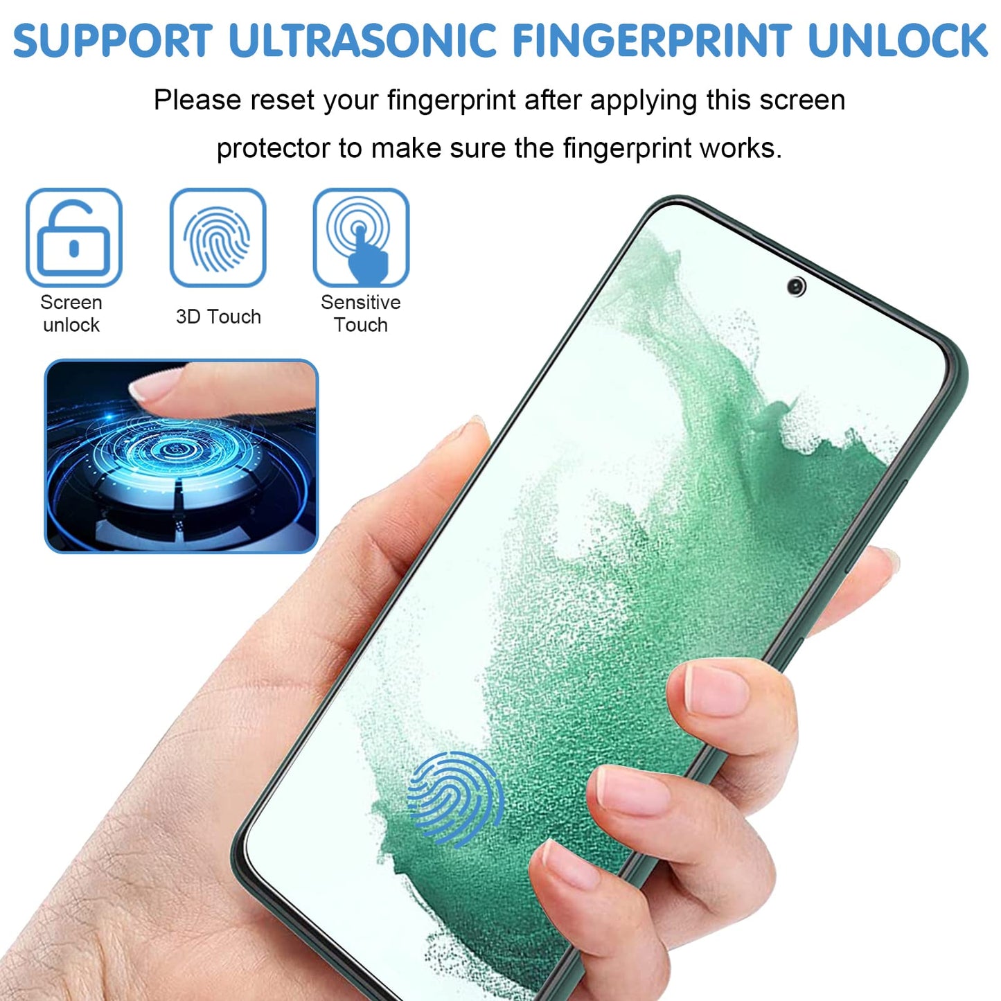 Arshek [3+3 Pack] Glass Screen Protector for Samsung Galaxy S22 Plus 5G, 9H Tempered Glass, Ultrasonic Fingerprint Compatible,HD Clear Case Friendly