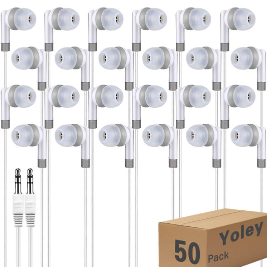Yoley Bulk Earbud Headphones 50 Pack for School Classroom Kids, Wholeslae Wired Durable Earphones Class Set for Students Children Toddler Teens Boys