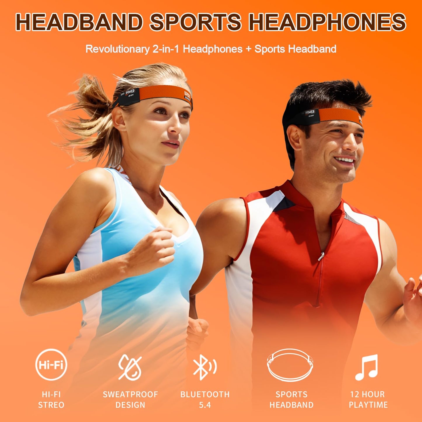 Sport Headphones Bluetooth 5.4 with Sweat Resistant Headband, Sleep Headband Headphone with HD Ultra-Thin Stereo Speakers, Comfortable Fit Wireless