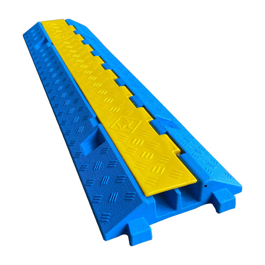 F COME 1 Pack Blue Rubber Cable Ramp Hose Cable Protector Ramp 2 Channel 22000Lbs Load Capacity Traffic Speed Bump Wires Power Lines Extension Cord