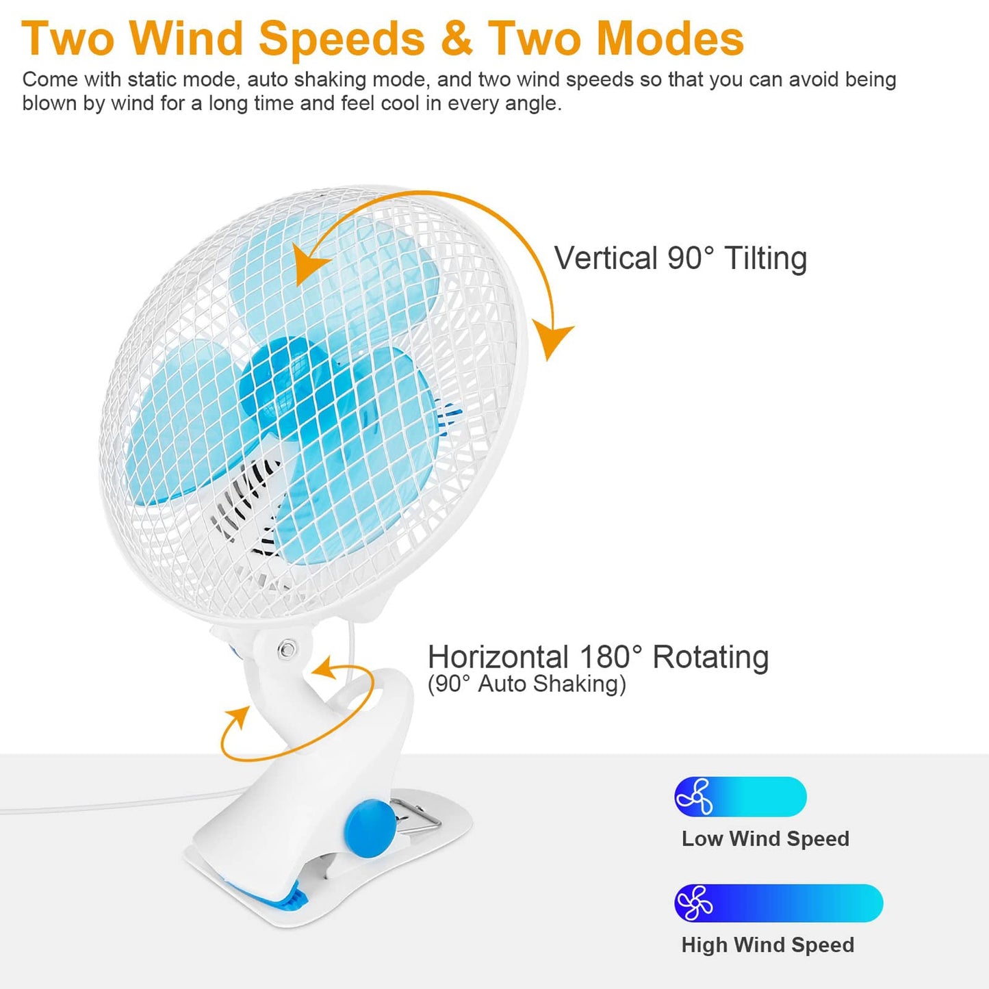 8-Inch Clip on Fan, 2 Speed Convertible Desk Fan with Strong Clamp, Tilting and Shaking with Strong Airflow, Quite, Powerful Clip Fa n on Bed and Desk