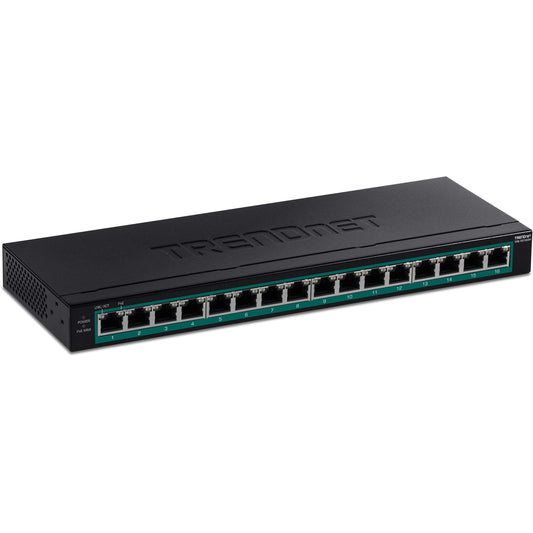 TRENDnet 16-Port Gigabit PoE+ Switch, TPE-TG160H, 123W PoE Power Budget, 32 Gbps Switching Capacity, Desktop Switch, Ethernet Network Switch, Metal