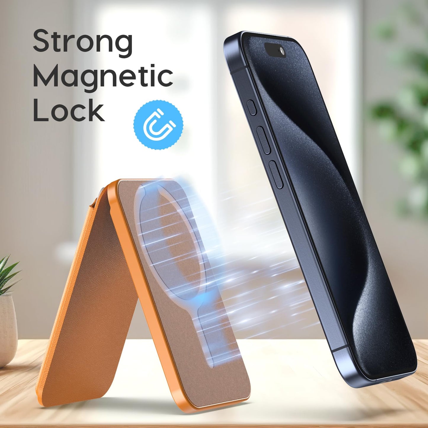 NIYEVN Magnetic Cardholder Wallet for iPhone - Leather Cellphone Magnet Wallet with Adjustable 3 Card Holder Stand Compatible with MagSafe for Back