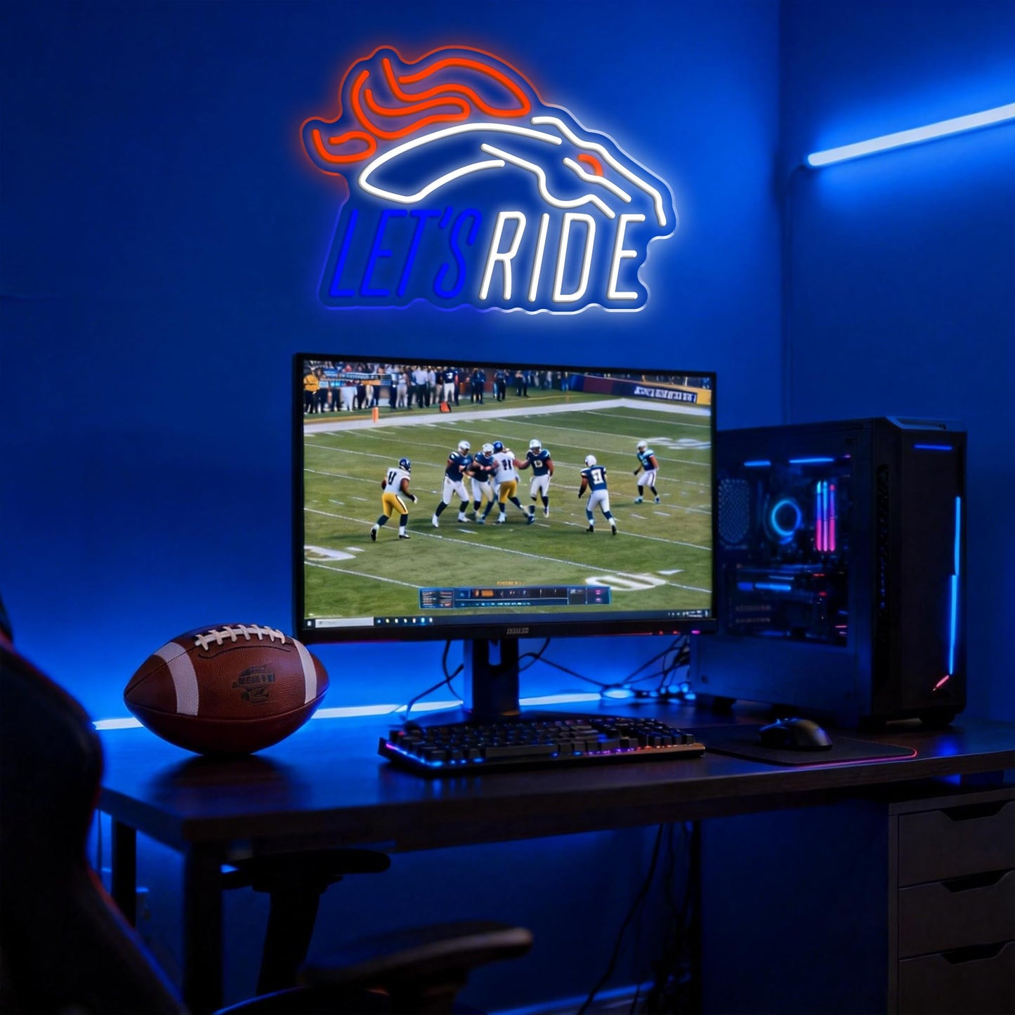Football Team Neon Sign, Cool Dimmable Light Up Led Football Team Sign Merch Logo Hanging USB Powered for Wall Decor, Man Cave, Bedroom, Game Room