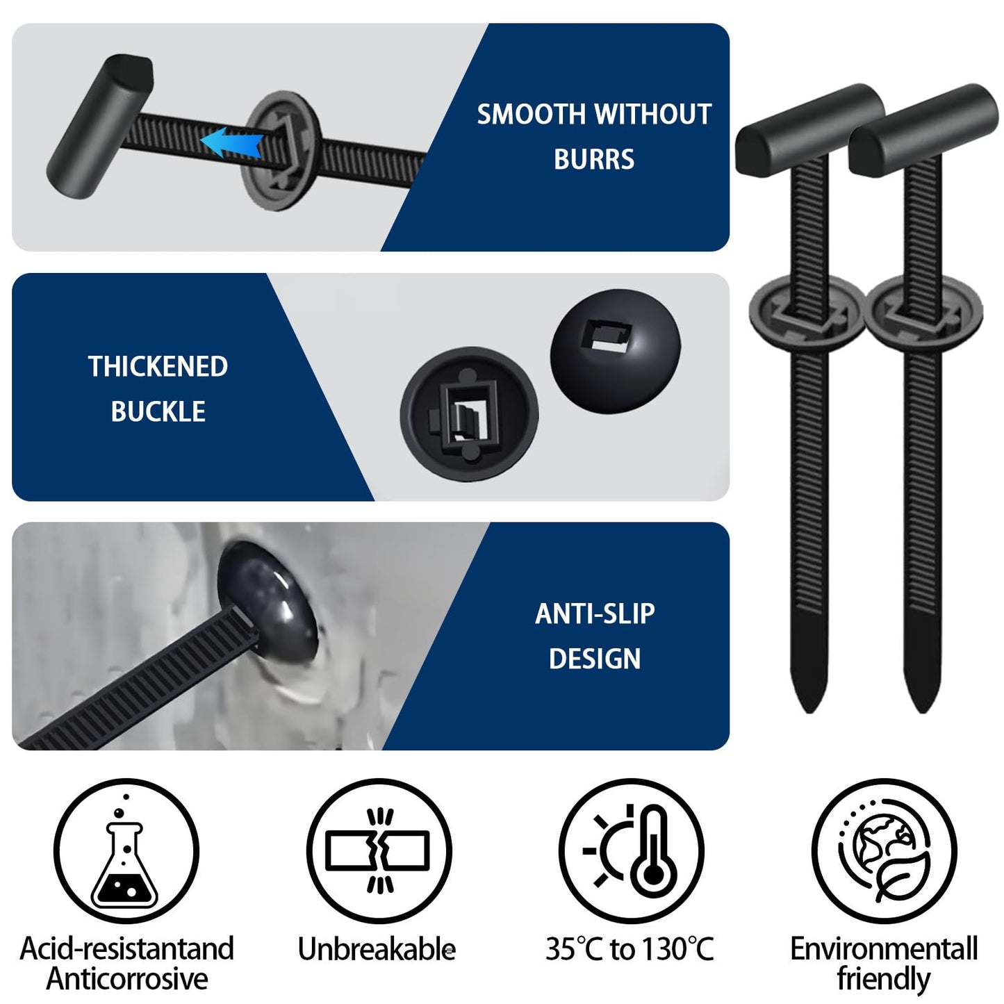 200 PCS Grip Auto Zip Tie Buckles, Nylon Universal Cable Tie Buckle, T Car Zip Tie Clips, Self-Locking UV-Resistant Fasteners for Car Daily Repair