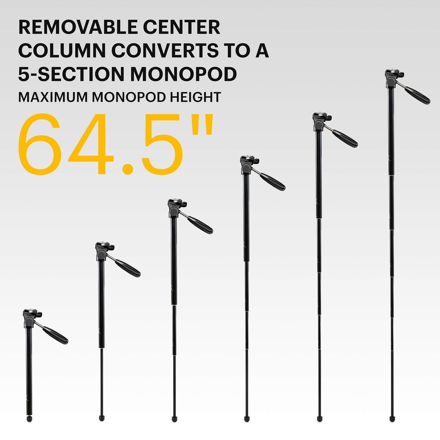 Kodak PhotoGear 2-in-1 Tripod & Monopod | Lightweight 70” 4-Section Flip-Lock Aluminum Stand Converts to 64.5” Monopod | QuickRelease Plates 3-Way