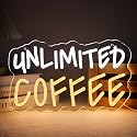 HKONHGUK Unlimited Coffee Neon Sign Cool White and Warm White LED Light Dimmable USB Powered Wall Decor for Coffee Bar Kitchen Office Funny Coffee