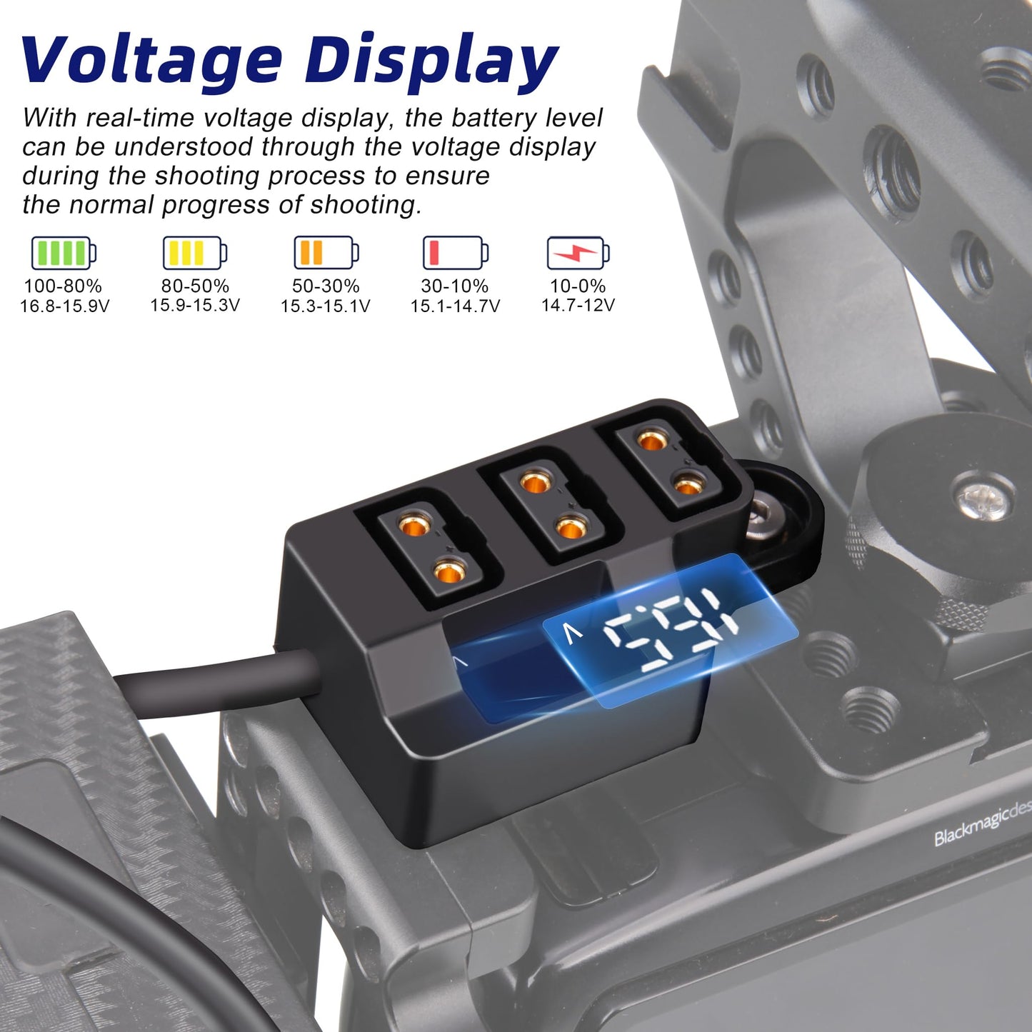 KOERTACOO D-Tap 1×3 Power Splitter Adapter with Voltage Display & 1/4 Mounting Screws for V-Mount/Gold Mount Battery,Camera Cage,Video Transmission