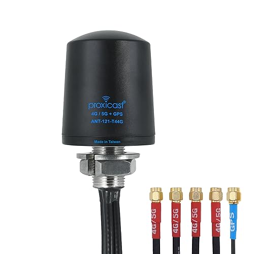 Proxicast 5-in-1 4x4 MIMO 4G / 5G + GPS Antenna - Low Profile Vandal Resistant IP67 Through Hole Mount - 6ft Coax - Black - Compatible