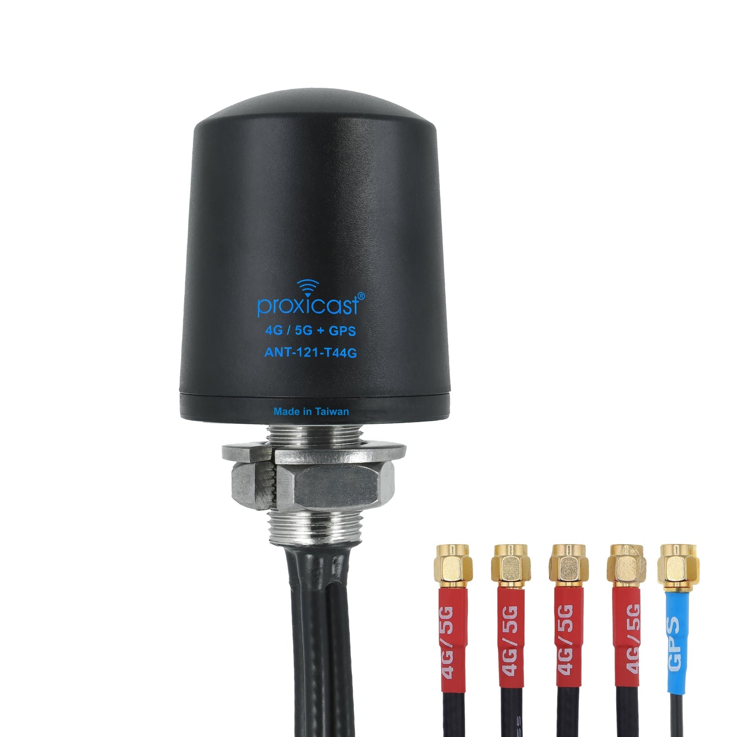 Proxicast 5-in-1 4x4 MIMO 4G / 5G + GPS Antenna - Low Profile Vandal Resistant IP67 Through Hole Mount - 6ft Coax - Black - Compatible