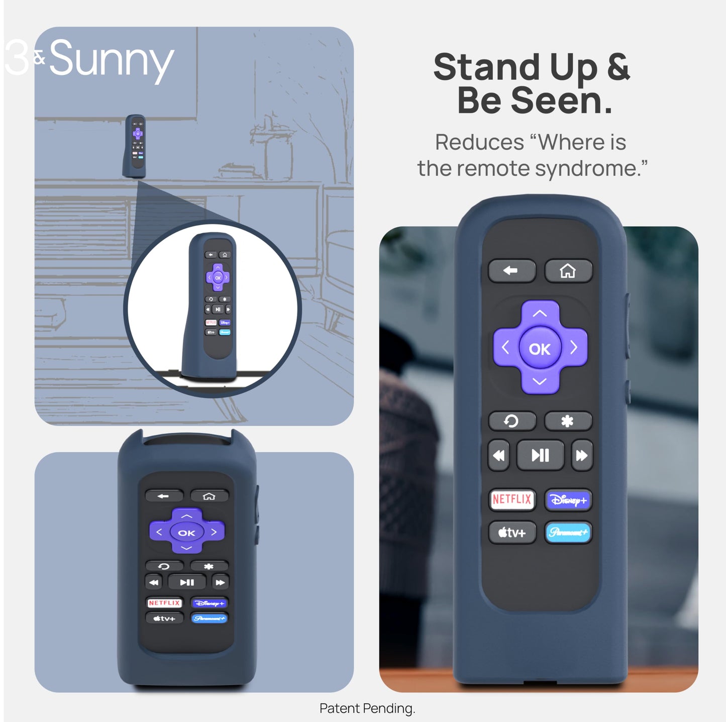 GripStand by 73&Sunny Silicone Remote Cover for Roku Voice, Stand Up Design, Enhanced Grip, Compatible with TV Streaming Stick Plus 2025 4K/HD/HDR