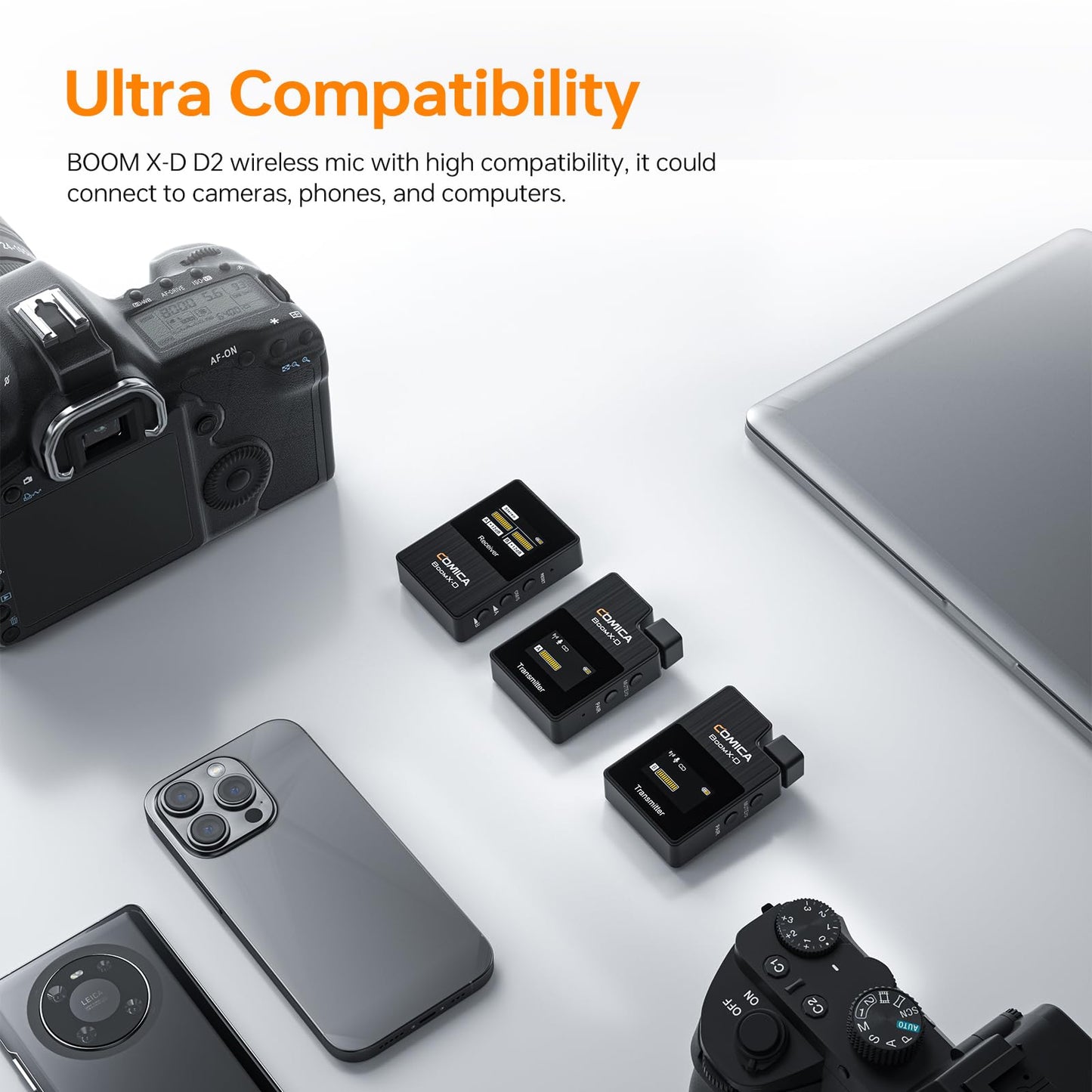 Comica BoomX-D2 - Wireless Microphone System for Cameras, Camcorders, Smartphones, Laptops, Compact Wireless Lavalier Lapel Microphone with Safety