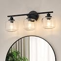 Smplhavn 2025 Upgraded Black Bathroom Vanity Light 3-Lights Bathroom Light Fixtures Over Mirror with Glass Shade 25 inch Wall Sconce Lighting