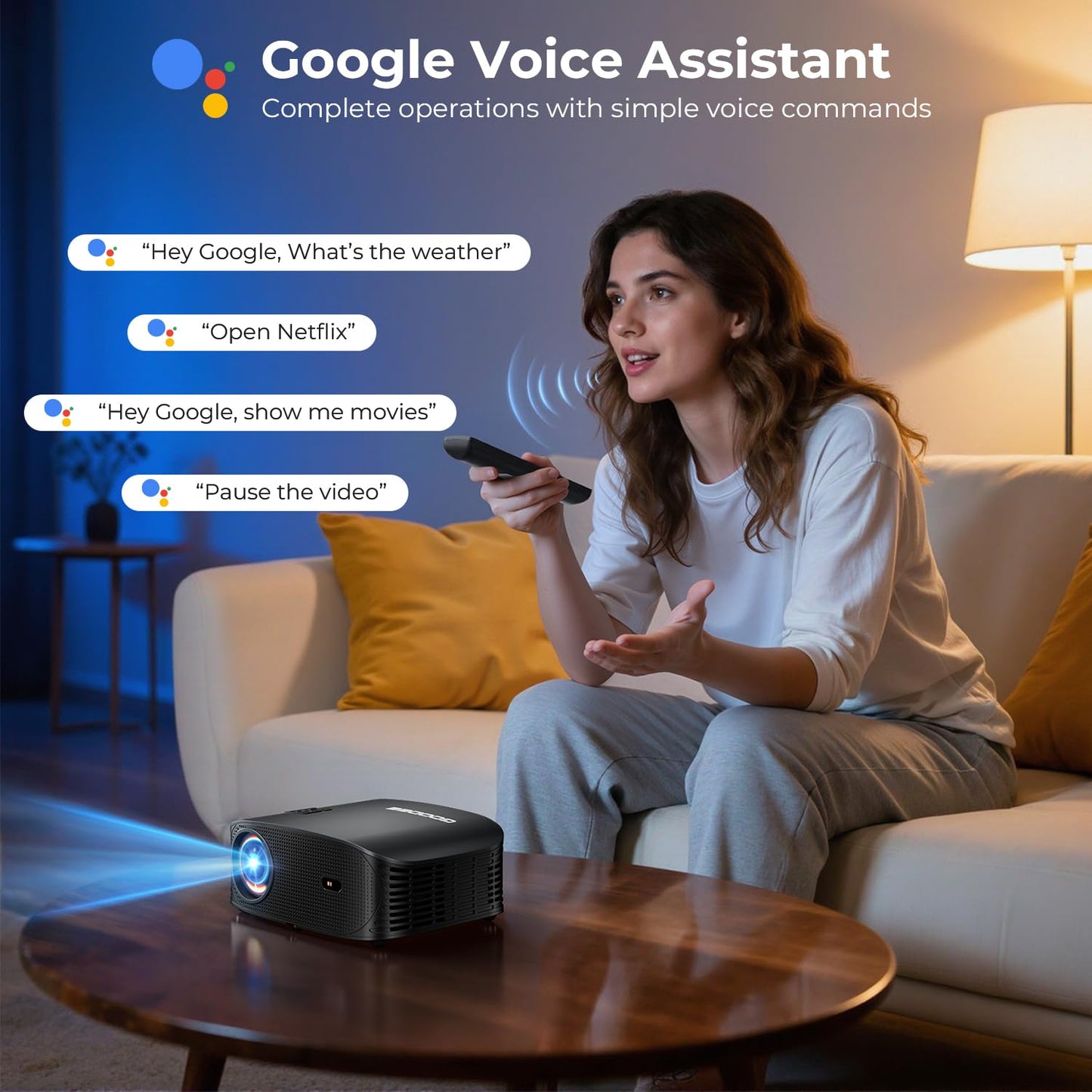 GOODEE Official Licensed Google TV 4K Mini Smart Projector with WiFi and Bluetooth - Compatible with Netflix/YouTube/Prime Video, Dolby Audio, Auto