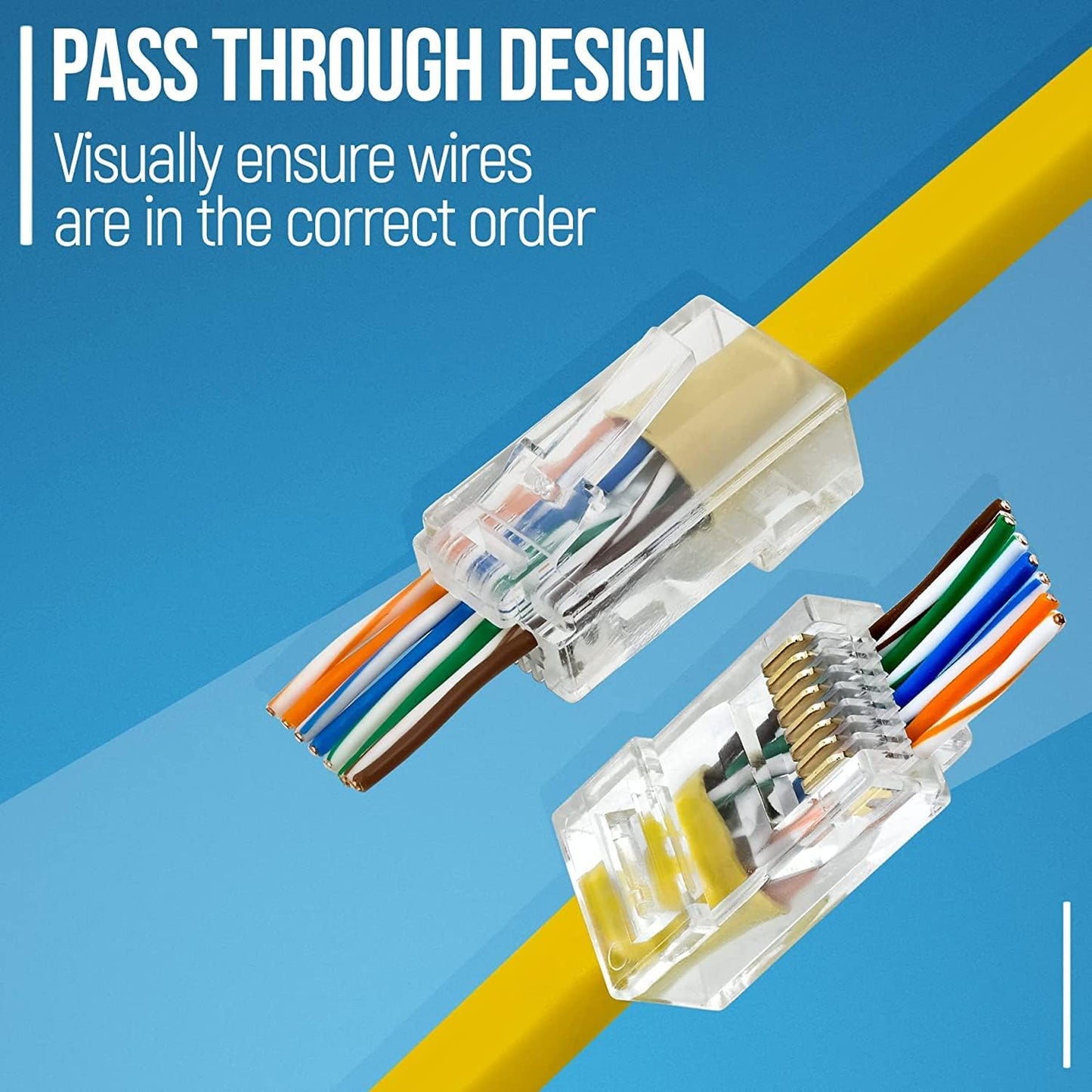 Cmple - RJ45 Plug Connectors Cat6 Ethernet Cable Pass-Through Connector Category 6 8P8C UTP Wire Internet Network LAN Modular Plugs in Jar - Pack