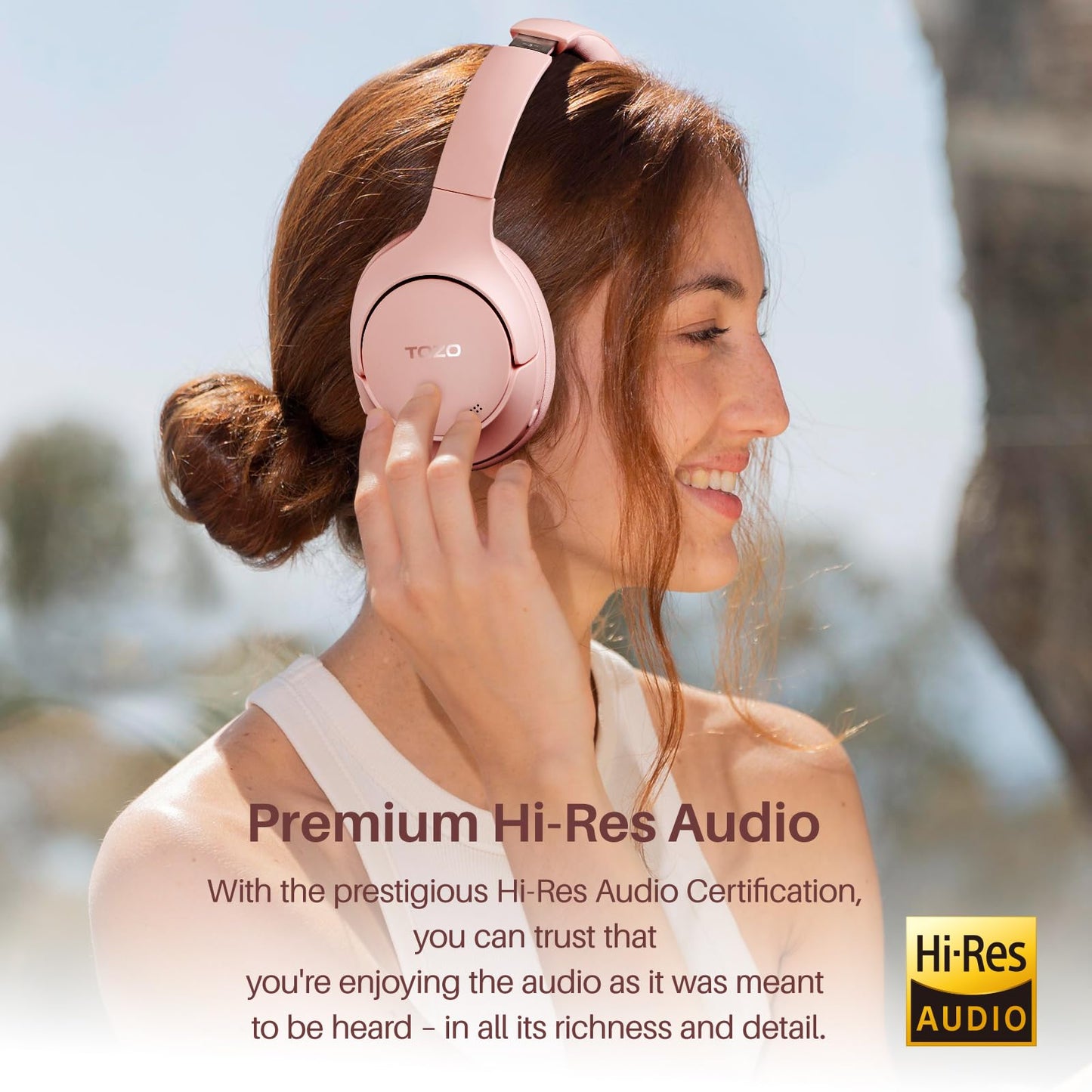 TOZO Hybrid Active Noise Cancelling Headphones, Wireless Over Ear Bluetooth Headset, 60H Playtime, Hi-Res Audio Custom EQ via App Deep Bass Comfort…