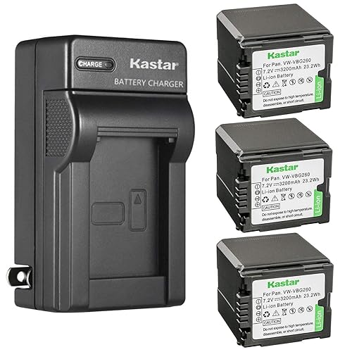 Kastar 3-Pack VW-VBG260 Battery and AC Wall Charger Replacement for Panasonic HDC-HS100, HDC-HS100GK, HDC-HS200, HDC-HS250, HDC-HS250K, HDC-HS300
