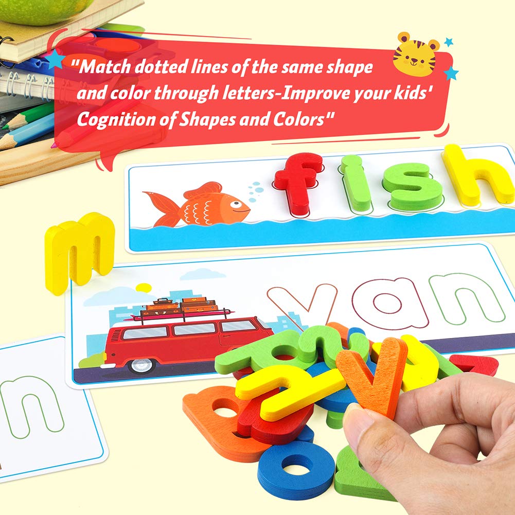 KMUYSL See & Spell Learning Toys | CVC Word Builders with Alphabet Cards | Preschool Educational Activity & Birthday Gift for Kids Ages 2–6