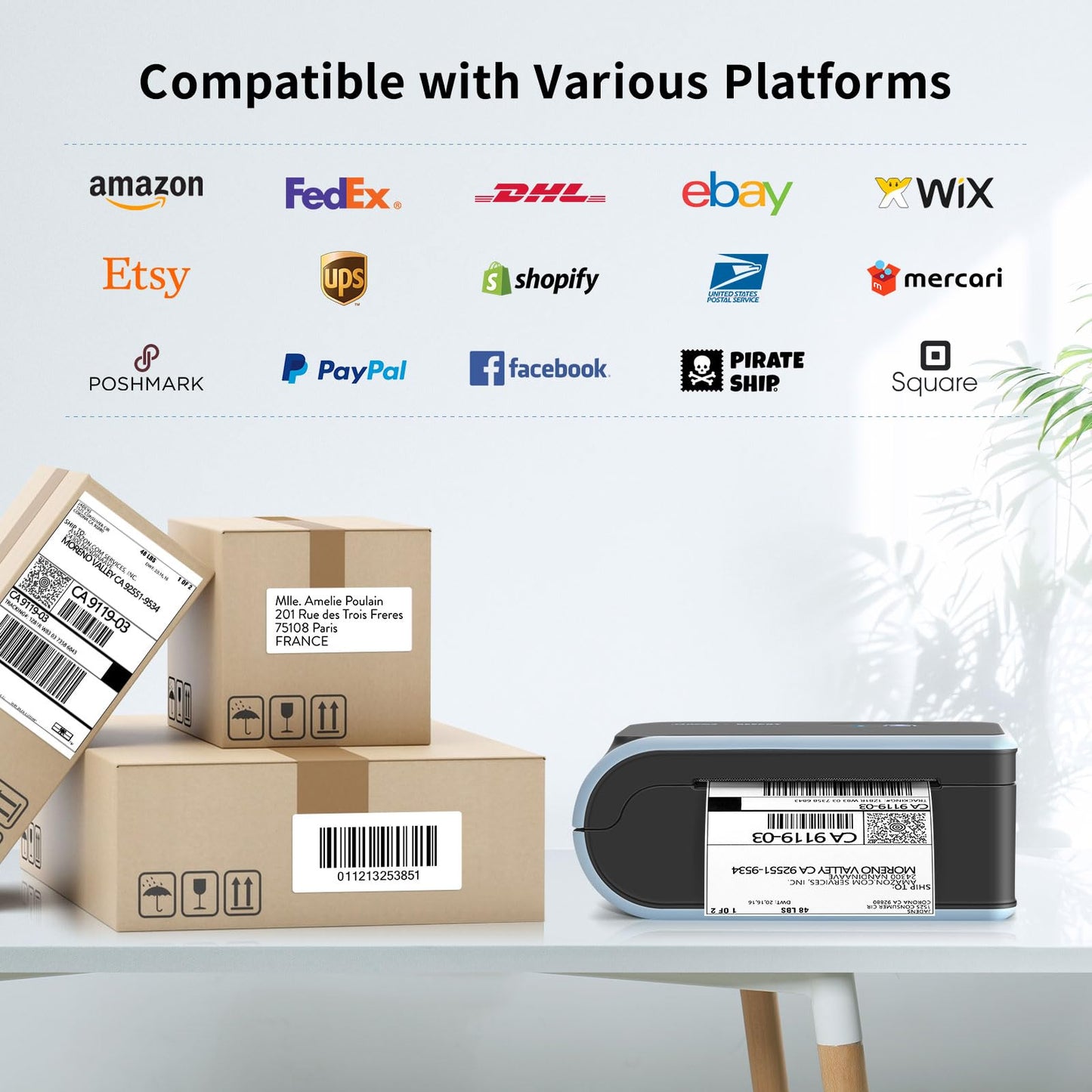JADENS Bluetooth Thermal Label Printer, Wireless Label Printer with Built-in Paper Bin, Compatible with iOS, Android, Windows, Mac, Chromebook, Widely