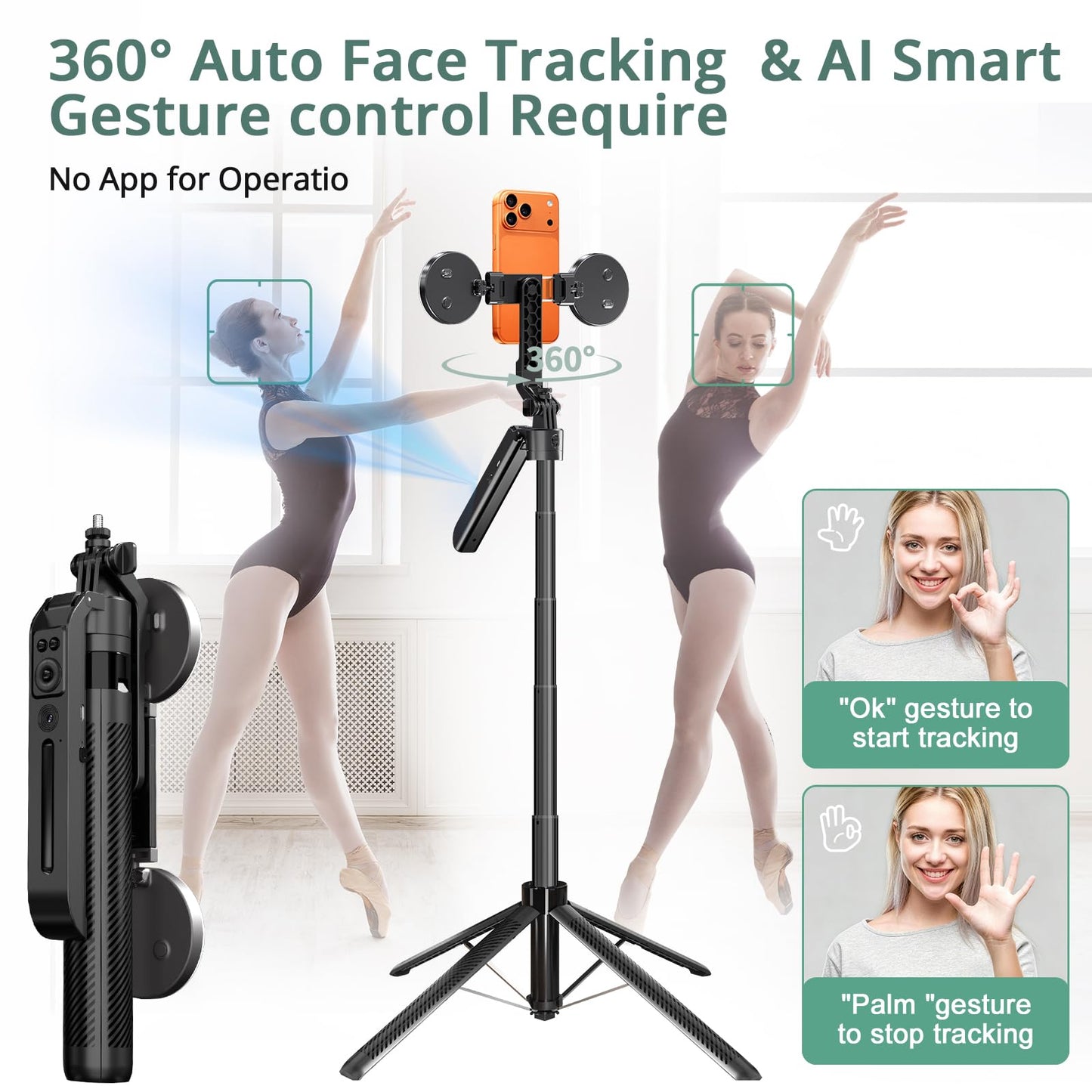 Content Creator Essentials Tripod for iPhone with Light & 2 Wireless Microphones, 71" Auto Face Tracking 360° Rotation Vlogging Kit