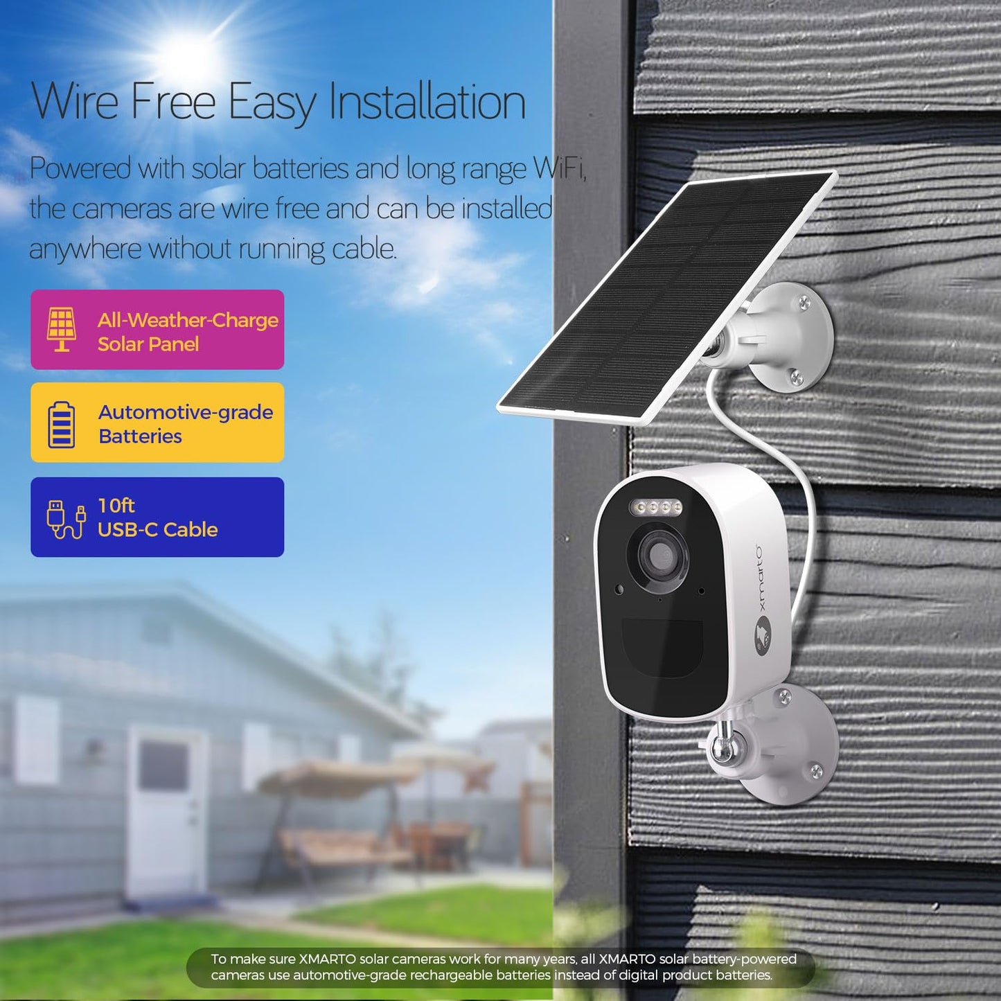 xmartO 4MP QHD WiFi6 Dual-Band Wireless Solar-Powered Indoor & Outdoor Home Security Camera System (Long Range WiFi, Free 64GB Loop Storage, No